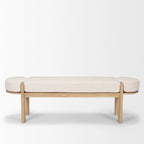 Banc en bois d'orme massif avec coussin en tissu – Avoine/Marron clair, 1 place