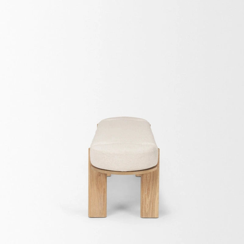 Banc en bois d'orme massif avec coussin en tissu – Avoine/Marron clair, 1 place