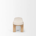 Banc en bois d'orme massif avec coussin en tissu – Avoine/Marron clair, 1 place