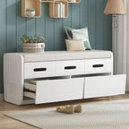 Banc de rangement avec 2 tiroirs, compartiment caché et coussin amovible – Blanc / Bleu Marine / Espresso / Bois Naturel, MDF et Acacia, 1 place