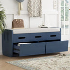 Banc de rangement avec 2 tiroirs, compartiment caché et coussin amovible – Blanc / Bleu Marine / Espresso / Bois Naturel, MDF et Acacia, 1 place