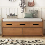 Banc de rangement avec 2 tiroirs, compartiment caché et coussin amovible – Blanc / Bleu Marine / Espresso / Bois Naturel, MDF et Acacia, 1 place