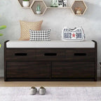 Banc de rangement avec 2 tiroirs, compartiment caché et coussin amovible – Blanc / Bleu Marine / Espresso / Bois Naturel, MDF et Acacia, 1 place