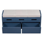 Banc de rangement avec 2 tiroirs, compartiment caché et coussin amovible – Blanc / Bleu Marine / Espresso / Bois Naturel, MDF et Acacia, 1 place