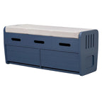 Banc de rangement avec 2 tiroirs, compartiment caché et coussin amovible – Blanc / Bleu Marine / Espresso / Bois Naturel, MDF et Acacia, 1 place