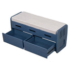 Banc de rangement avec 2 tiroirs, compartiment caché et coussin amovible – Blanc / Bleu Marine / Espresso / Bois Naturel, MDF et Acacia, 1 place