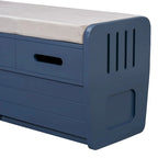 Banc de rangement avec 2 tiroirs, compartiment caché et coussin amovible – Blanc / Bleu Marine / Espresso / Bois Naturel, MDF et Acacia, 1 place