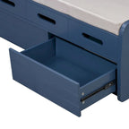 Banc de rangement avec 2 tiroirs, compartiment caché et coussin amovible – Blanc / Bleu Marine / Espresso / Bois Naturel, MDF et Acacia, 1 place
