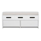 Banc de rangement avec 2 tiroirs, compartiment caché et coussin amovible – Blanc / Bleu Marine / Espresso / Bois Naturel, MDF et Acacia, 1 place