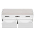 Banc de rangement avec 2 tiroirs, compartiment caché et coussin amovible – Blanc / Bleu Marine / Espresso / Bois Naturel, MDF et Acacia, 1 place
