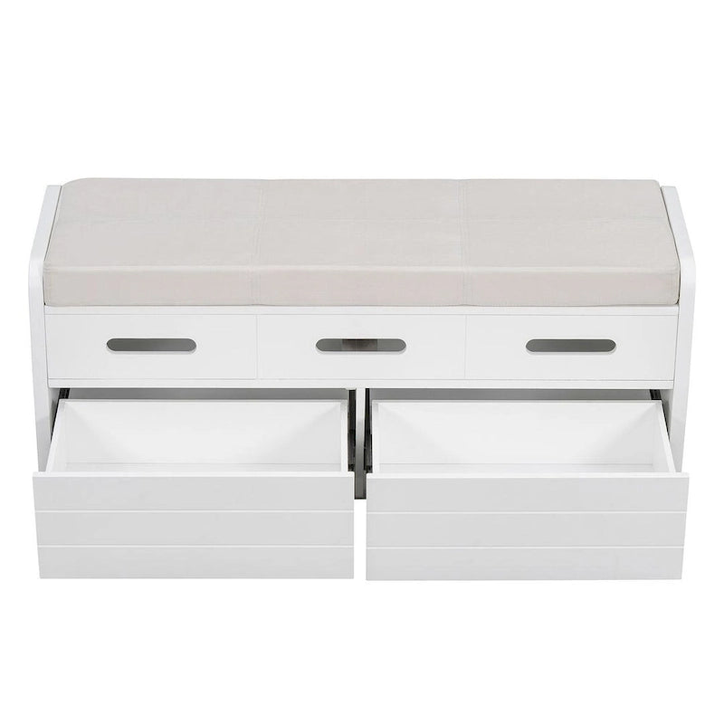 Banc de rangement avec 2 tiroirs, compartiment caché et coussin amovible – Blanc / Bleu Marine / Espresso / Bois Naturel, MDF et Acacia, 1 place