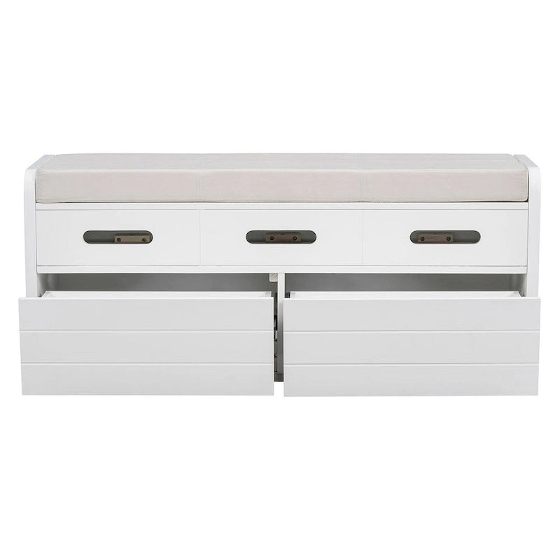 Banc de rangement avec 2 tiroirs, compartiment caché et coussin amovible – Blanc / Bleu Marine / Espresso / Bois Naturel, MDF et Acacia, 1 place