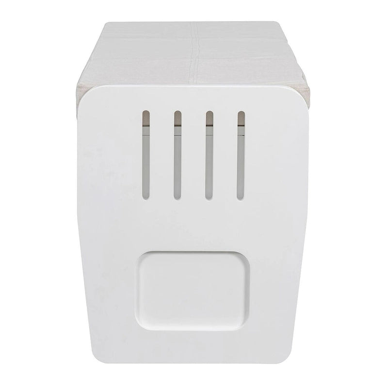 Banc de rangement avec 2 tiroirs, compartiment caché et coussin amovible – Blanc / Bleu Marine / Espresso / Bois Naturel, MDF et Acacia, 1 place