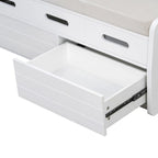 Banc de rangement avec 2 tiroirs, compartiment caché et coussin amovible – Blanc / Bleu Marine / Espresso / Bois Naturel, MDF et Acacia, 1 place
