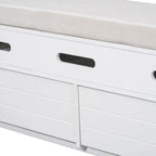 Banc de rangement avec 2 tiroirs, compartiment caché et coussin amovible – Blanc / Bleu Marine / Espresso / Bois Naturel, MDF et Acacia, 1 place