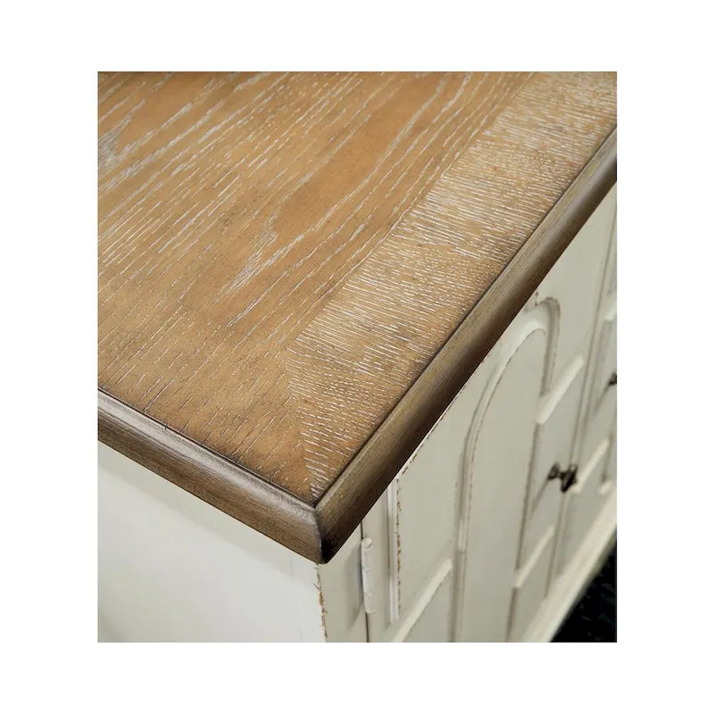 Meuble d'appoint 4 portes avec panneaux surélevés et 2 étagères réglables – Blanc antique et marron, style campagnard