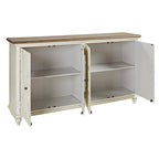 Meuble d'appoint 4 portes avec panneaux surélevés et 2 étagères réglables – Blanc antique et marron, style campagnard