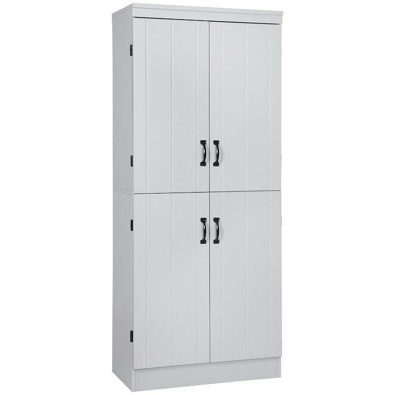 Grand Meuble de Rangement de Cuisine avec 4 Portes et 6 Étagères – Gris / Blanc, Poignées Noires, Anti-Basculement, 176,5 cm de Haut