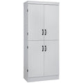 Grand Meuble de Rangement de Cuisine avec 4 Portes et 6 Étagères – Gris / Blanc, Poignées Noires, Anti-Basculement, 176,5 cm de Haut