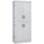Grand Meuble de Rangement de Cuisine avec 4 Portes et 6 Étagères – Gris / Blanc, Poignées Noires, Anti-Basculement, 176,5 cm de Haut