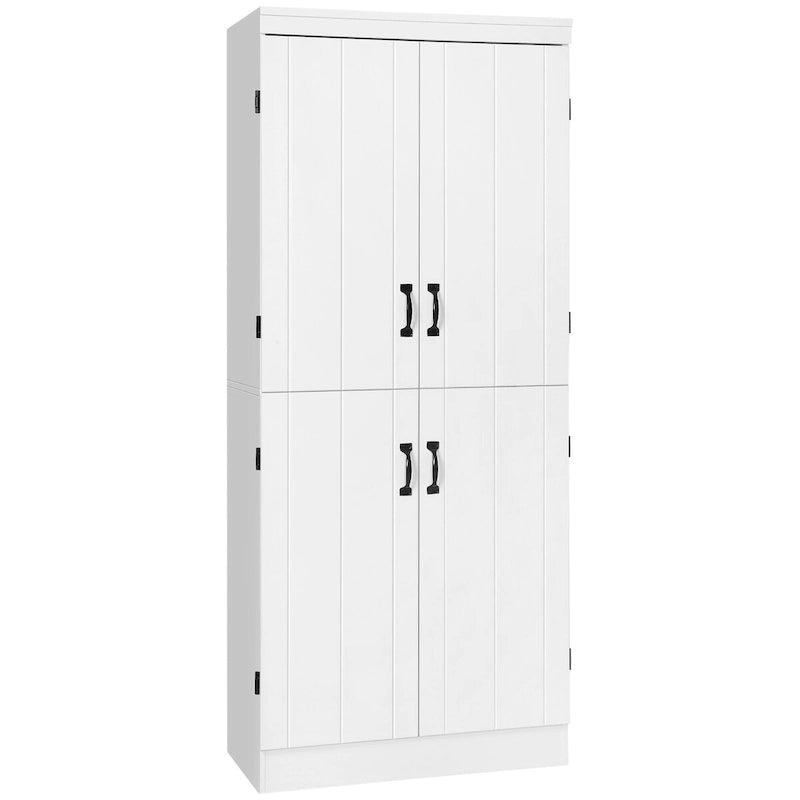 Grand Meuble de Rangement de Cuisine avec 4 Portes et 6 Étagères – Gris / Blanc, Poignées Noires, Anti-Basculement, 176,5 cm de Haut