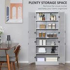 Grand Meuble de Rangement de Cuisine avec 4 Portes et 6 Étagères – Gris / Blanc, Poignées Noires, Anti-Basculement, 176,5 cm de Haut