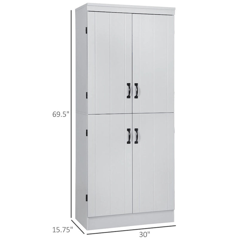 Grand Meuble de Rangement de Cuisine avec 4 Portes et 6 Étagères – Gris / Blanc, Poignées Noires, Anti-Basculement, 176,5 cm de Haut