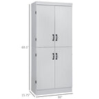Grand Meuble de Rangement de Cuisine avec 4 Portes et 6 Étagères – Gris / Blanc, Poignées Noires, Anti-Basculement, 176,5 cm de Haut