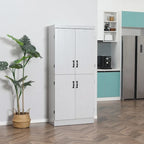Grand Meuble de Rangement de Cuisine avec 4 Portes et 6 Étagères – Gris / Blanc, Poignées Noires, Anti-Basculement, 176,5 cm de Haut