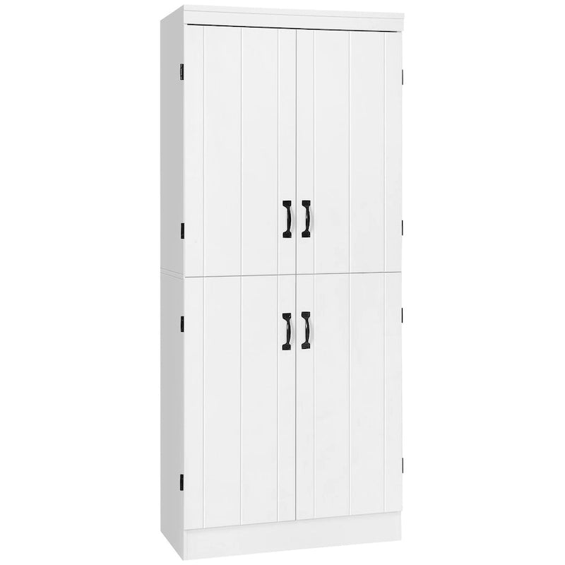 Grand Meuble de Rangement de Cuisine avec 4 Portes et 6 Étagères – Gris / Blanc, Poignées Noires, Anti-Basculement, 176,5 cm de Haut