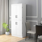 Grand Meuble de Rangement de Cuisine avec 4 Portes et 6 Étagères – Gris / Blanc, Poignées Noires, Anti-Basculement, 176,5 cm de Haut