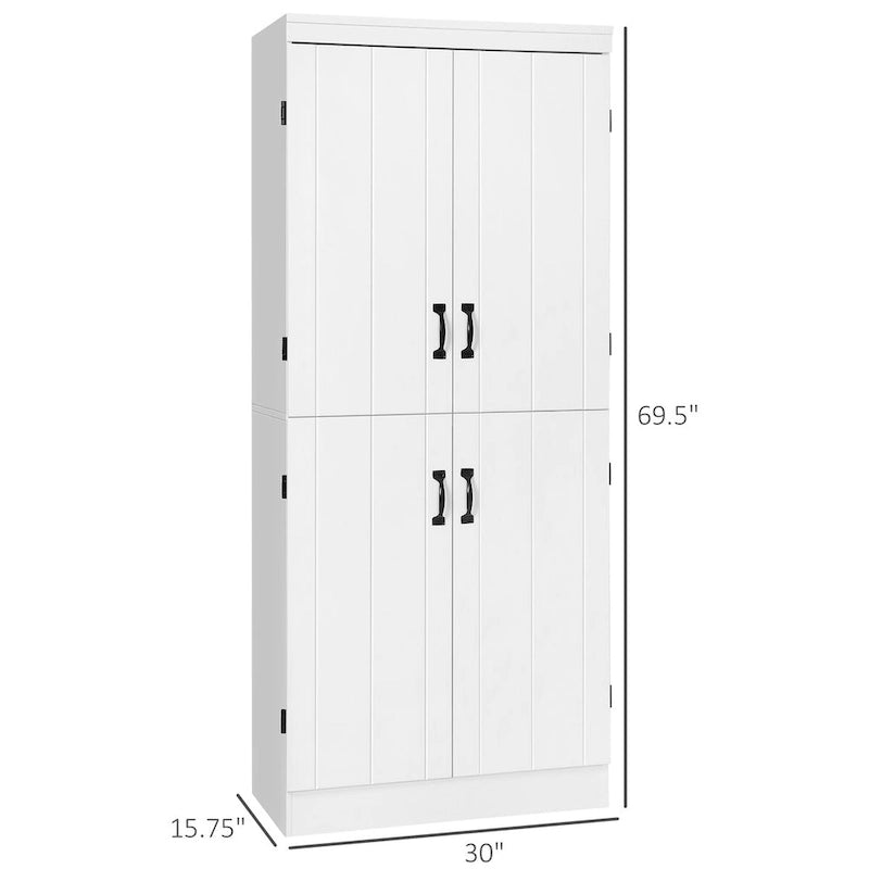 Grand Meuble de Rangement de Cuisine avec 4 Portes et 6 Étagères – Gris / Blanc, Poignées Noires, Anti-Basculement, 176,5 cm de Haut
