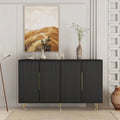 Buffet bas à panneaux cannelés avec 4 compartiments – Noir/Blanc, poignées métalliques, style moderne