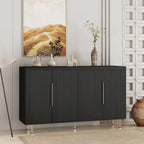 Buffet bas à panneaux cannelés avec 4 compartiments – Noir/Blanc, poignées métalliques, style moderne