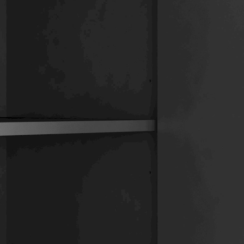 Buffet bas à panneaux cannelés avec 4 compartiments – Noir/Blanc, poignées métalliques, style moderne