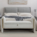 Velvet Fabric Storage Bench Bedroom Bench With Gold Metal Trim Strip For Living Room Bedroom Indoor,Ivory