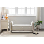 Banc de rangement en velours avec garniture en métal doré – Ivoire, 1 place