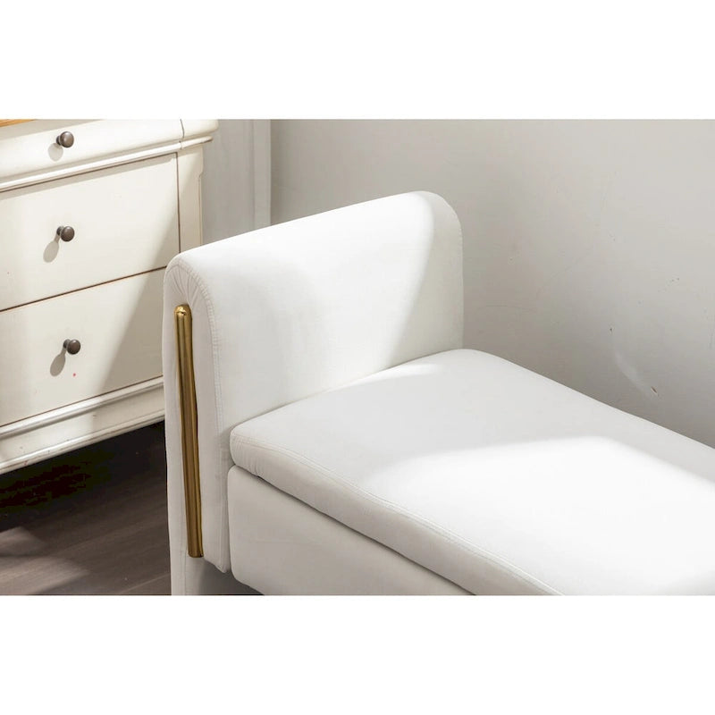 Banc de rangement en velours avec garniture en métal doré – Ivoire, 1 place