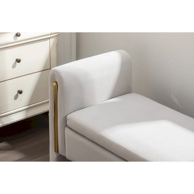 Banc de rangement en velours avec garniture en métal doré – Ivoire, 1 place