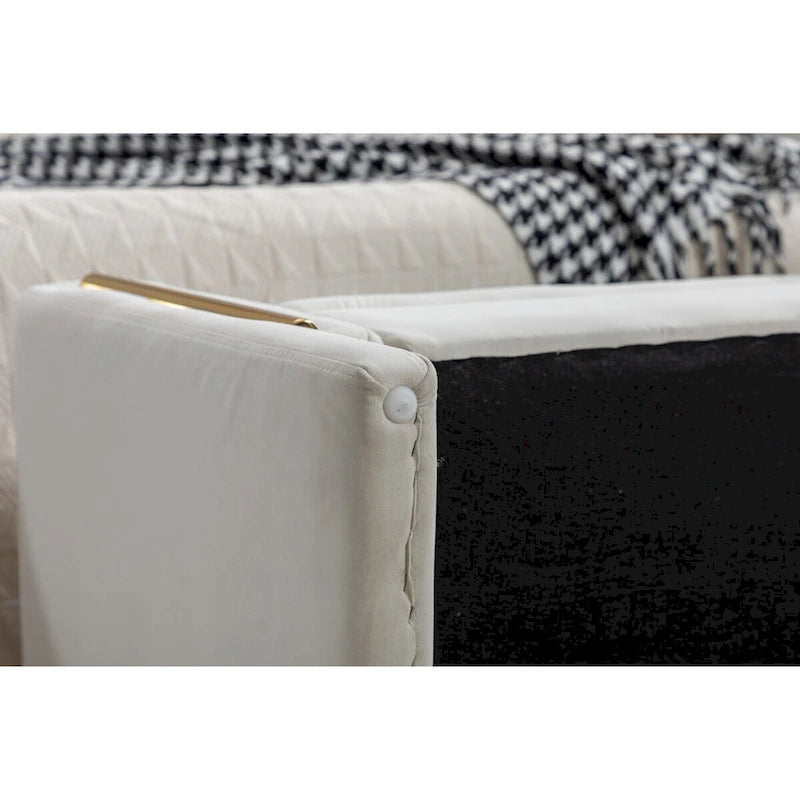 Banc de rangement en velours avec garniture en métal doré – Ivoire, 1 place