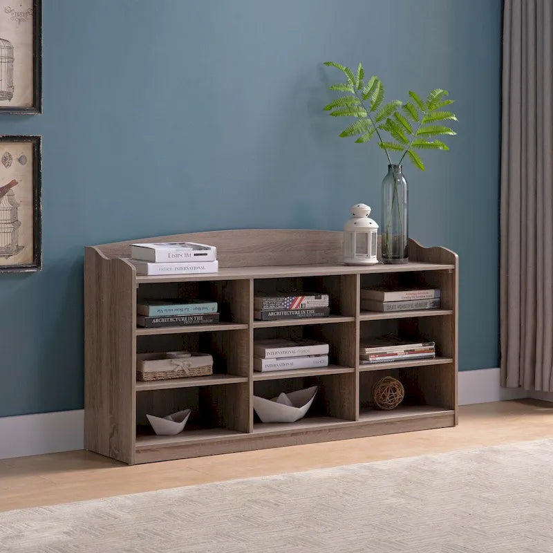 Meuble à chaussures en bois à 9 niveaux – Taupe, peut contenir 18 paires, style entrée