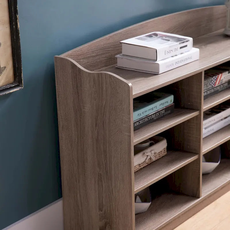 Meuble à chaussures en bois à 9 niveaux – Taupe, peut contenir 18 paires, style entrée