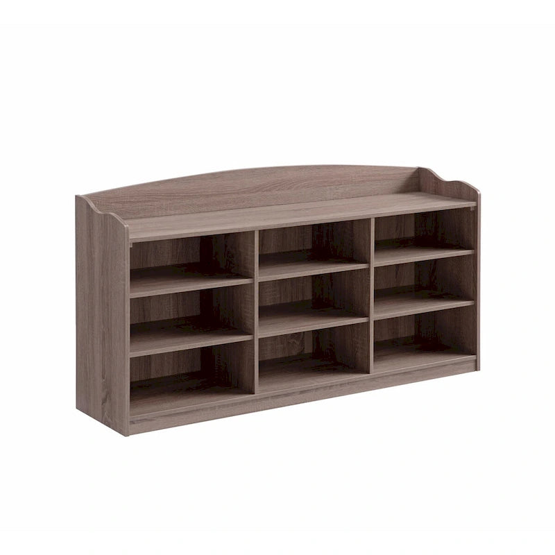 Meuble à chaussures en bois à 9 niveaux – Taupe, peut contenir 18 paires, style entrée