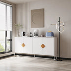 Buffet 2 portes avec cadre en fer – Blanc, MDF, poignées carrées en bois