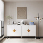 Buffet 2 portes avec cadre en fer – Blanc, MDF, poignées carrées en bois