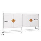 Buffet 2 portes avec cadre en fer – Blanc, MDF, poignées carrées en bois