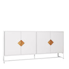 Buffet 2 portes avec cadre en fer – Blanc, MDF, poignées carrées en bois