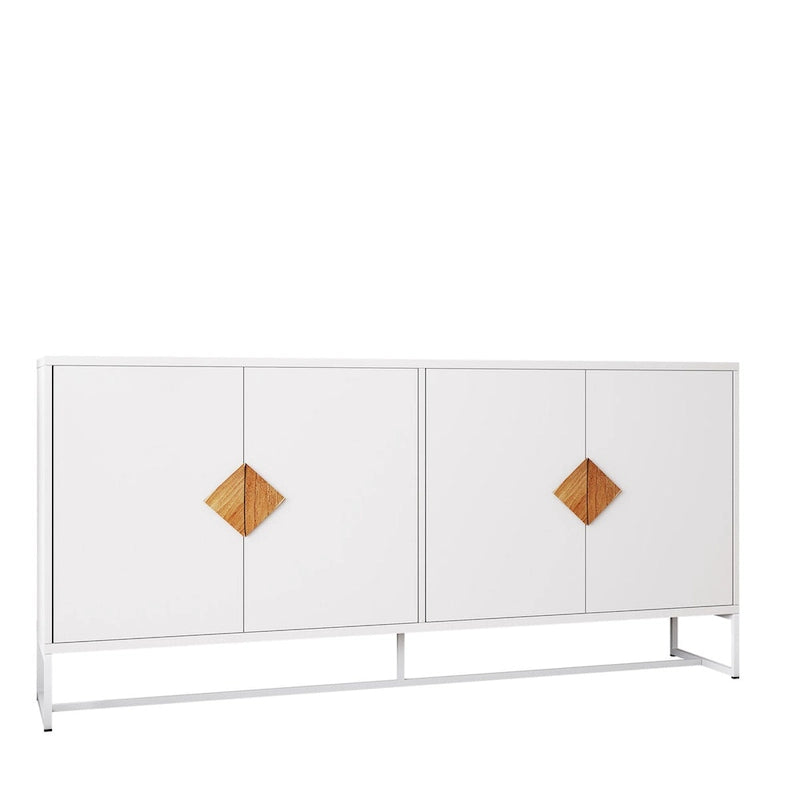 Buffet 2 portes avec cadre en fer – Blanc, MDF, poignées carrées en bois