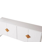 Buffet 2 portes avec cadre en fer – Blanc, MDF, poignées carrées en bois