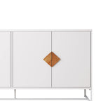 Buffet 2 portes avec cadre en fer – Blanc, MDF, poignées carrées en bois